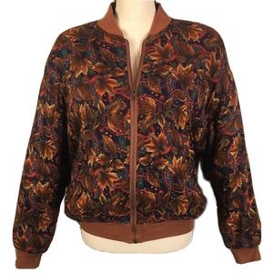 Vintage Leaves & Paisley Print Bomber Jacket Sz S